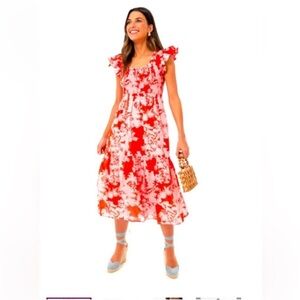 Tuckernuck Flutter Floral Red and Pink  Midi Dress Size Medium